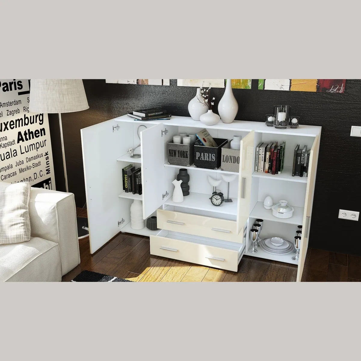 Vladon Highboard Nora, elegantes Design, großzügiger Stauraum, vielseitige Nutzung 4