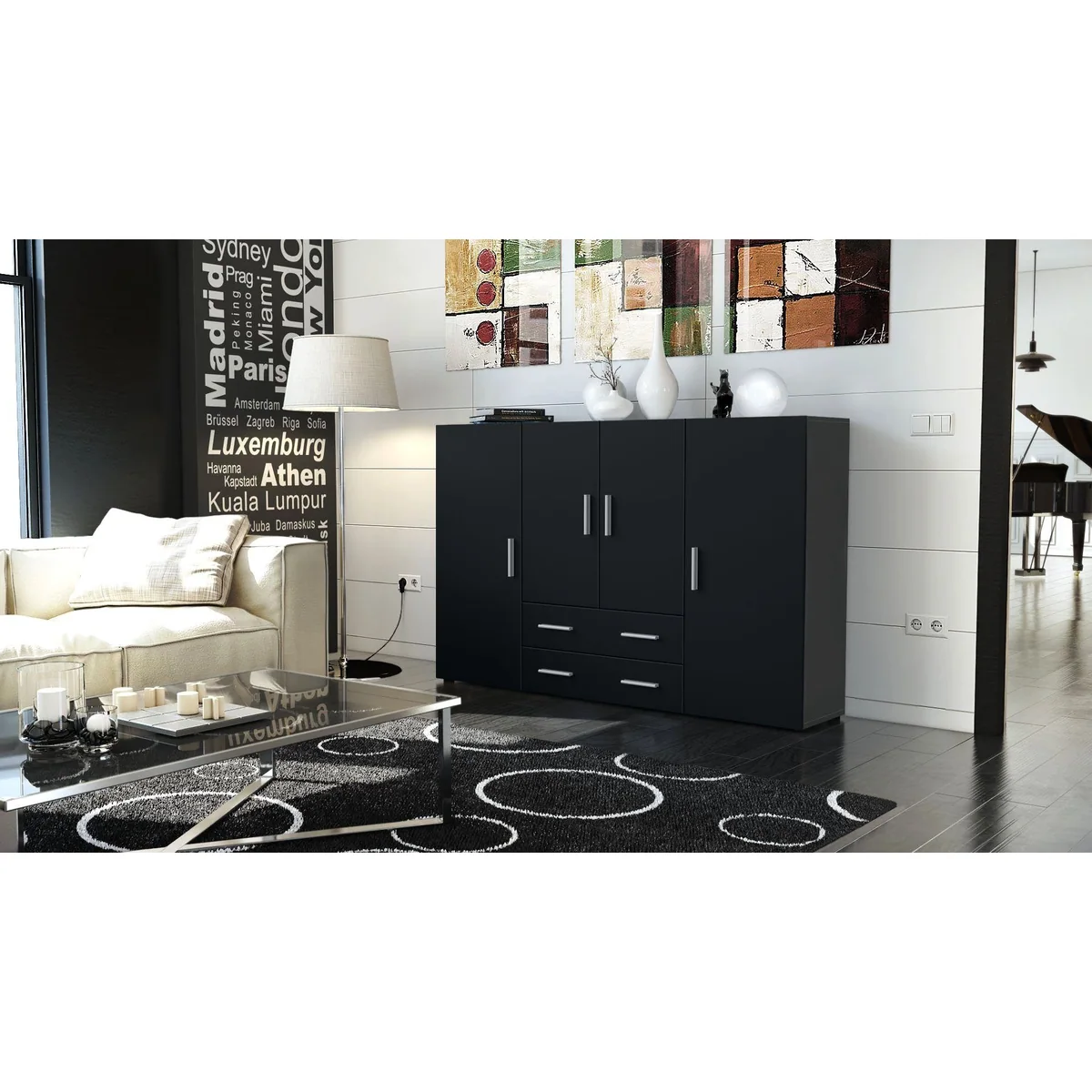 Vladon Highboard Nora, elegantes Design, großzügiger Stauraum, verstellbare Fächer 2