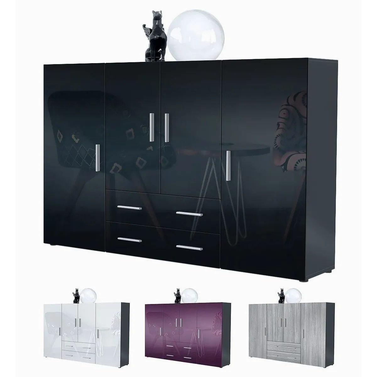Vladon Highboard Nora, elegantes Design, großzügiger Stauraum, verstellbare Fächer 4