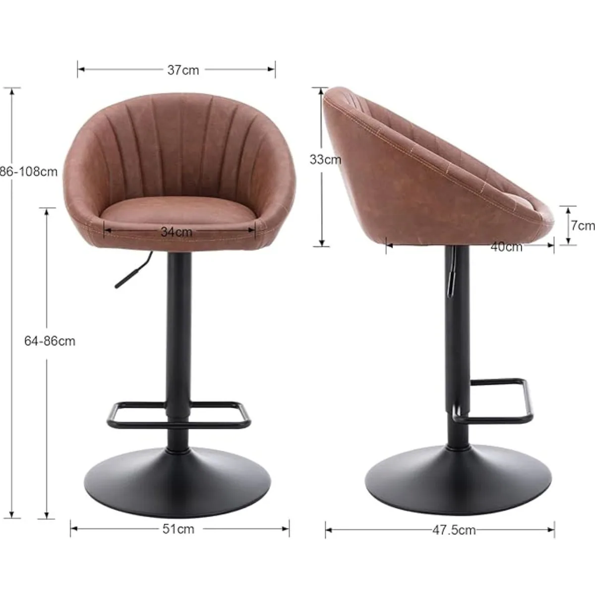 WAHSON OFFICE CHAIRS Barhocker, höhenverstellbar und drehbar, komfortables 2er Set 3