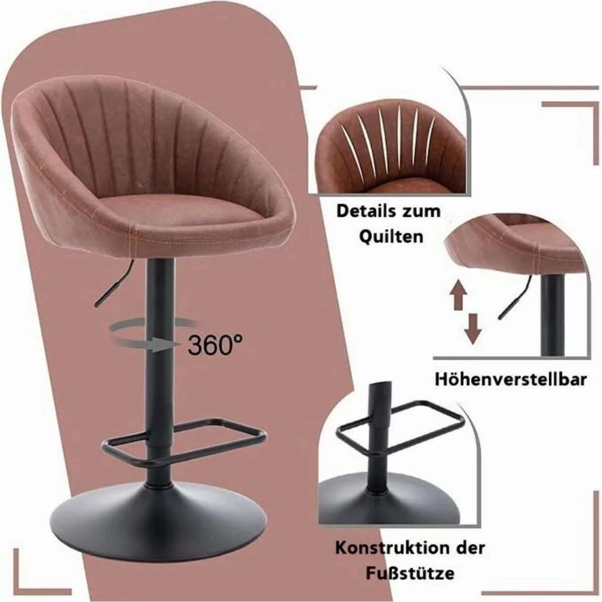 WAHSON OFFICE CHAIRS Barhocker, höhenverstellbar und drehbar, komfortables 2er Set 4