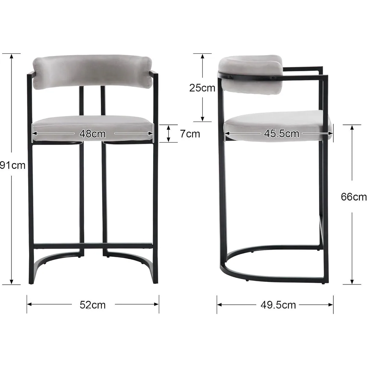 WAHSON OFFICE CHAIRS Barhocker 2er Set, stilvolle Samtpolsterung, robuste Metallbeine 2