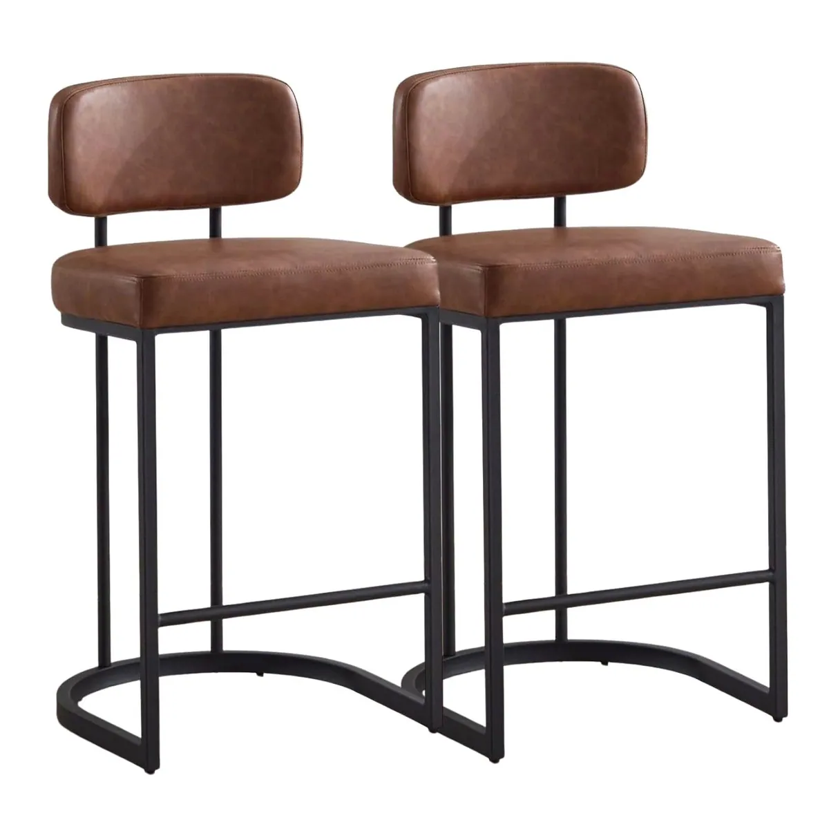 Wahson Barhocker 2er Set, modernes Design, pflegeleichtes PU-Leder, stabiler Metallrahmen