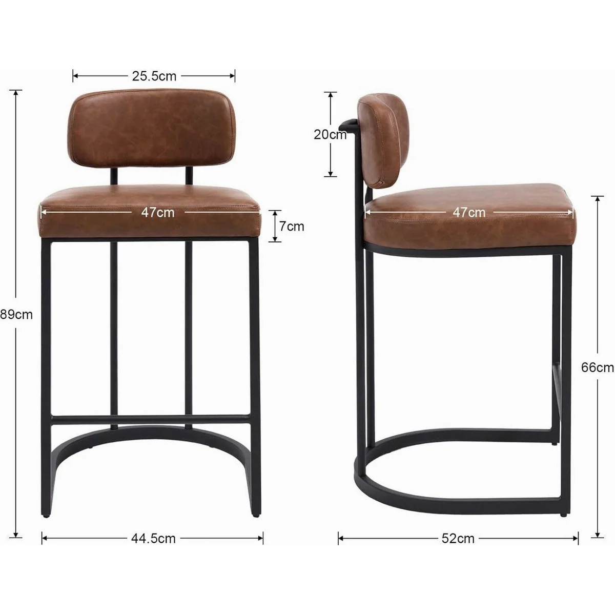 Wahson Barhocker 2er Set, modernes Design, pflegeleichtes PU-Leder, stabiler Metallrahmen 3