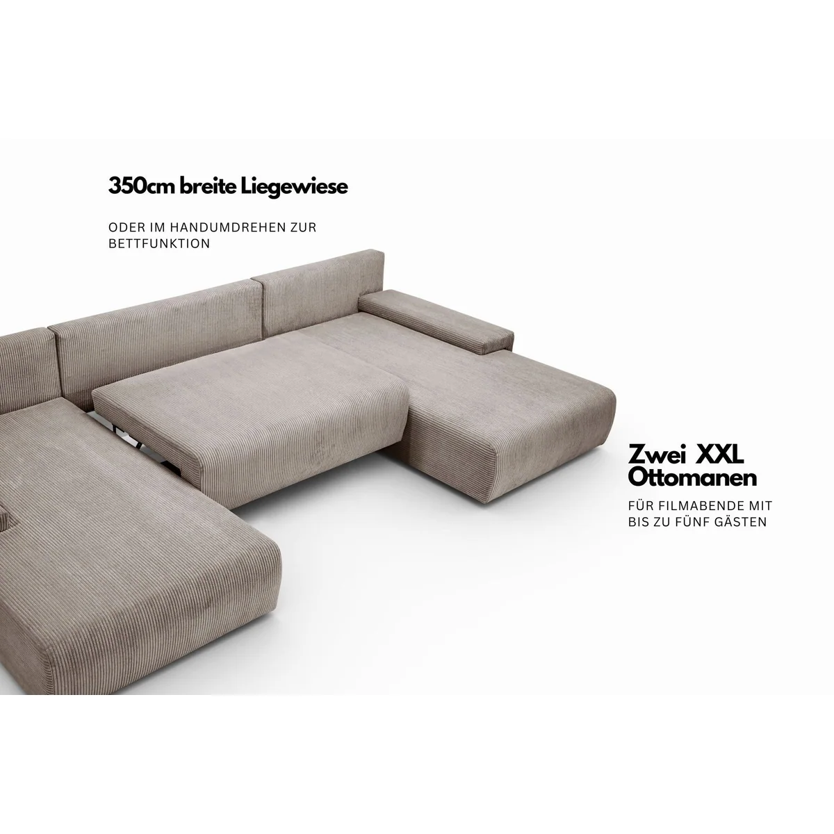 WERK2 Wohnlandschaft Amalfi, modern und bequem, mit Schlaffunktion und Bettkasten 3