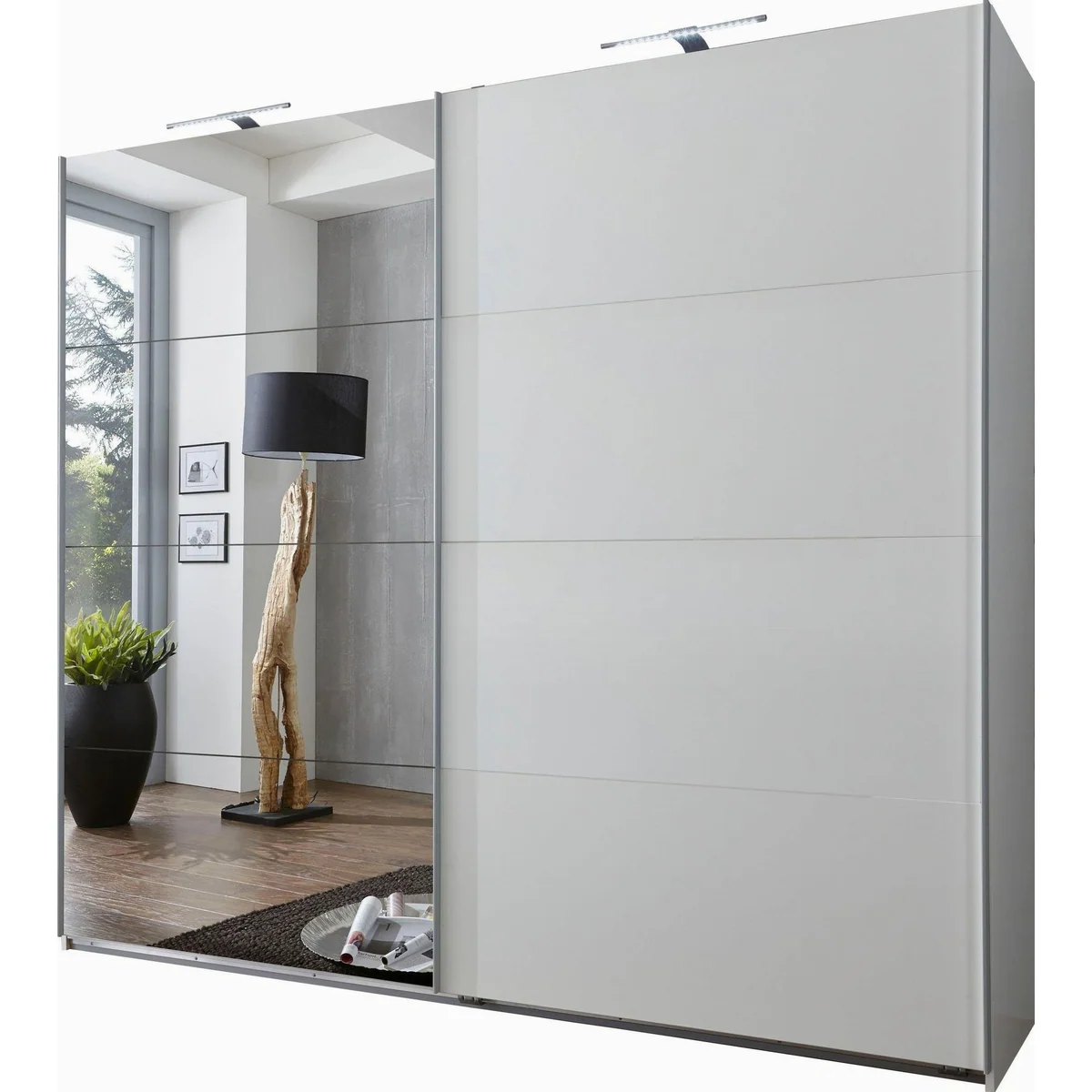 Wimex Schwebetürenschrank Ernie, elegantes Design mit Spiegel — vielseitige Größen, pflegeleichte Oberflächen, moderne Holzoptik
