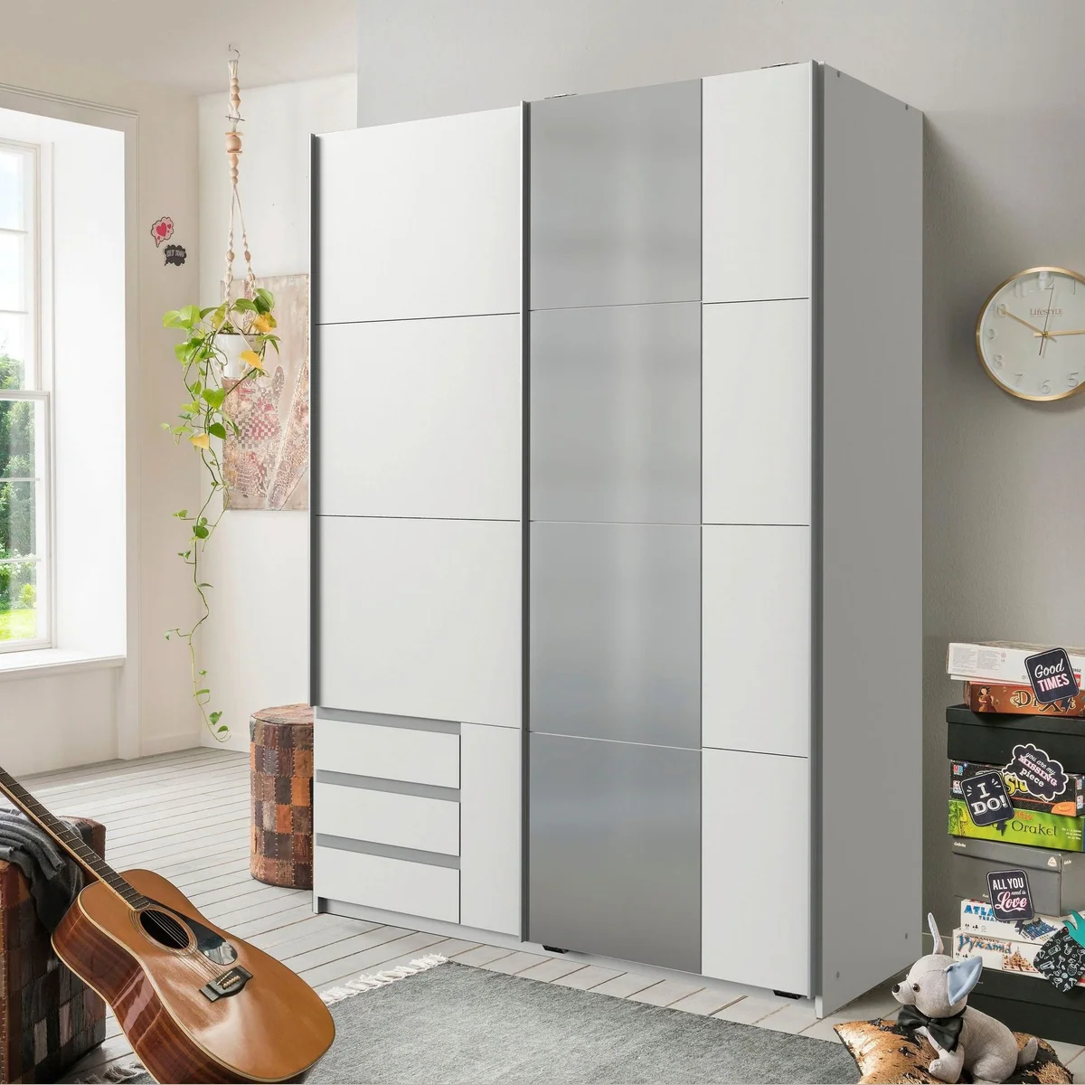 Wimex Schwebetürenschrank Emden, moderner Kleiderschrank mit Spiegel und Schubladen 2