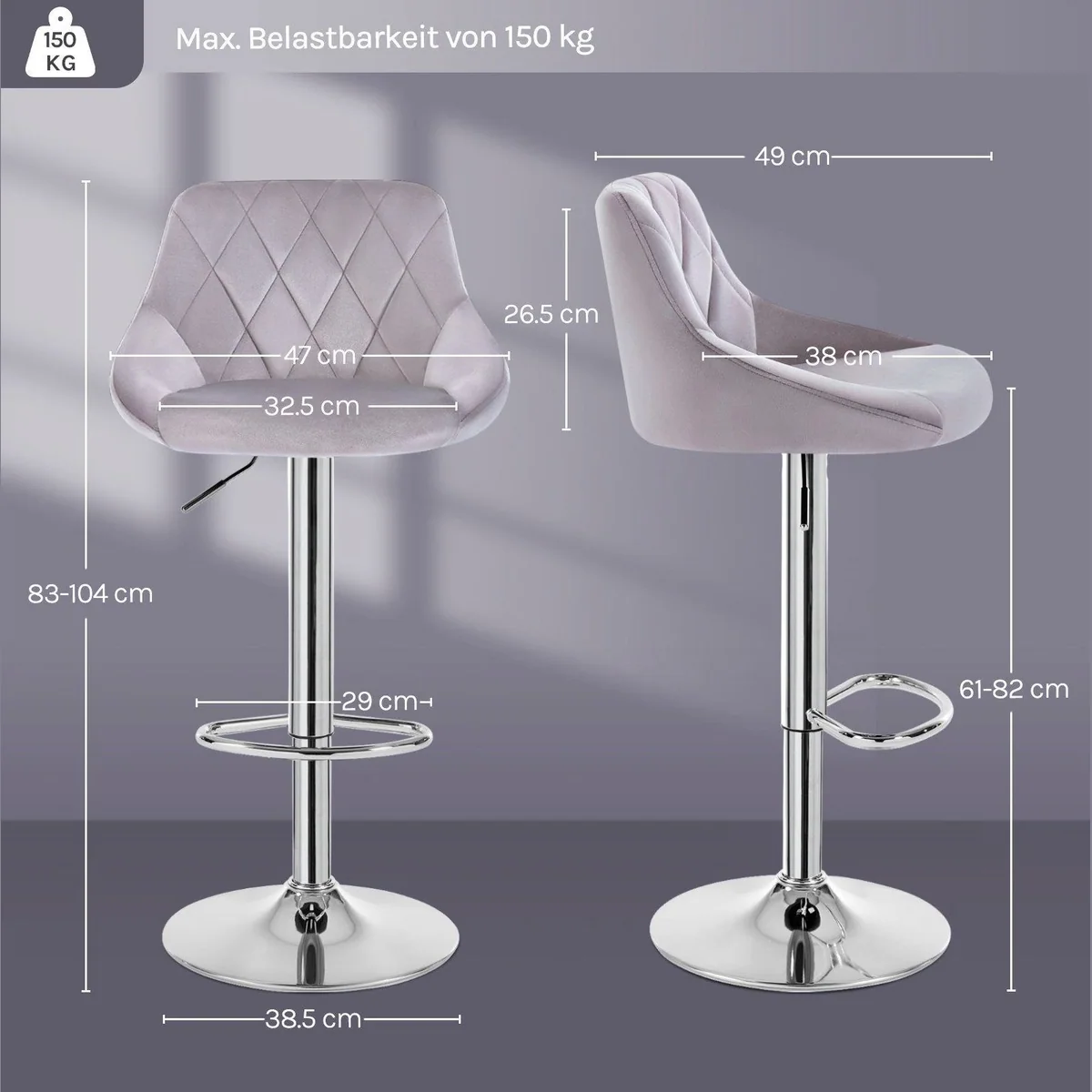 Woltu Barhocker (2 St), gepolsterte Sitzfläche, Höhenverstellbar, Drehbar 3