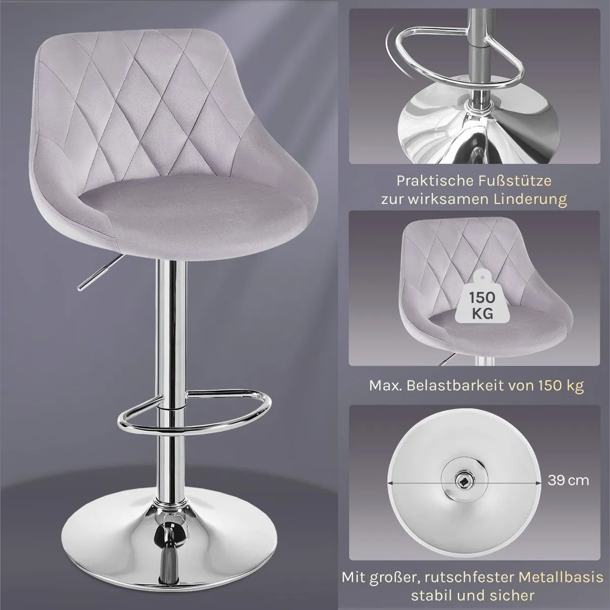Woltu Barhocker (2 St), gepolsterte Sitzfläche, Höhenverstellbar, Drehbar 4