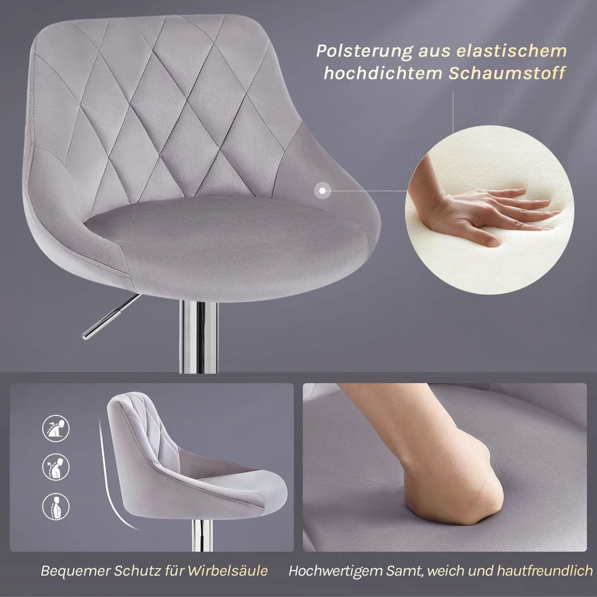 Woltu Barhocker (2 St), gepolsterte Sitzfläche, Höhenverstellbar, Drehbar 5