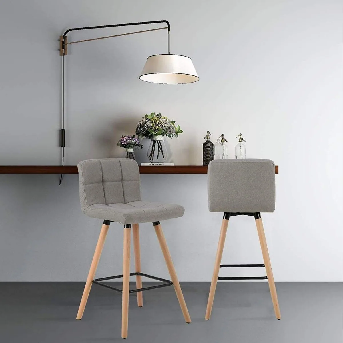 Woltu Barhocker, ergonomisches Design, stabile Massivholzbeine, atmungsaktives Leinen 2