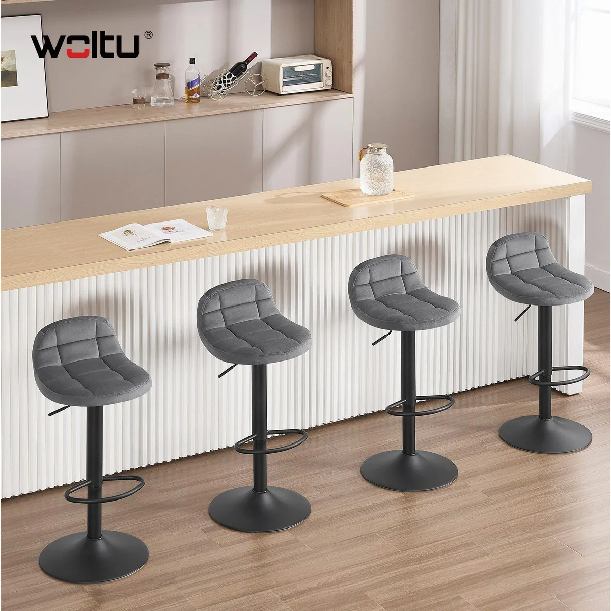 Woltu Barhocker 4er-Set, höhenverstellbar, 360° drehbar, elegant und komfortabel 2
