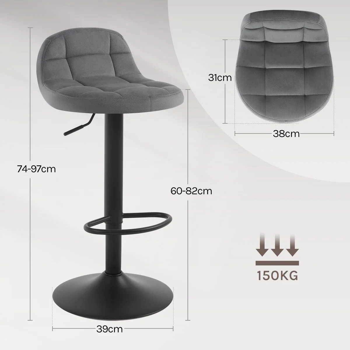 Woltu Barhocker 4er-Set, höhenverstellbar, 360° drehbar, elegant und komfortabel 3