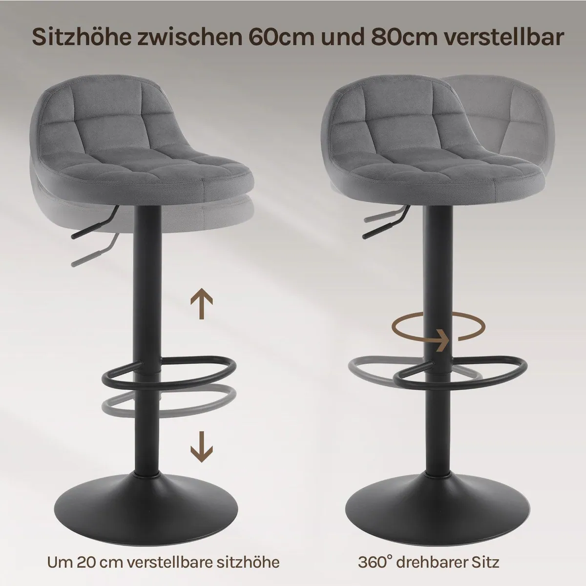 Woltu Barhocker 4er-Set, höhenverstellbar, 360° drehbar, elegant und komfortabel 4