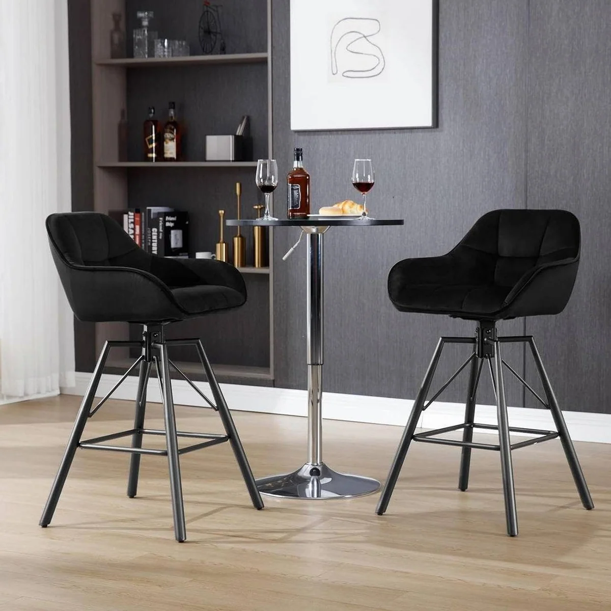 Woltu Barhocker 2er Set, drehbar mit Lehne und Fußstütze 2
