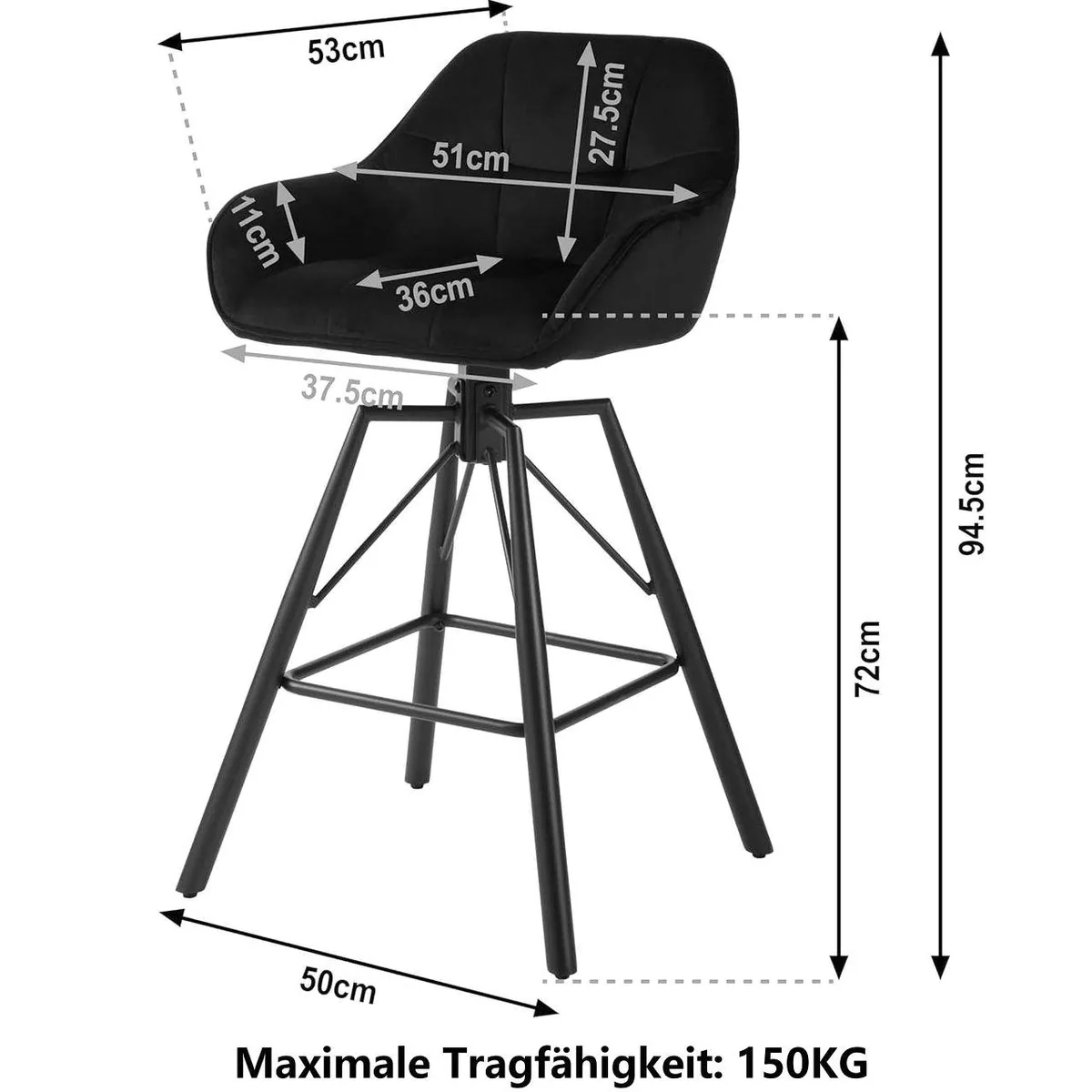 Woltu Barhocker 2er Set, drehbar mit Lehne und Fußstütze 3