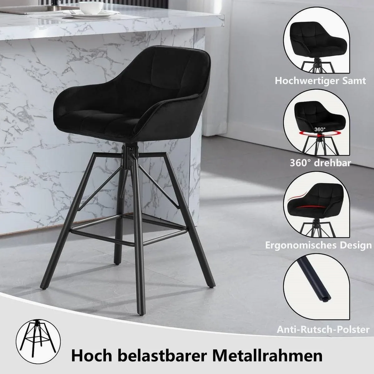 Woltu Barhocker 2er Set, drehbar mit Lehne und Fußstütze 4