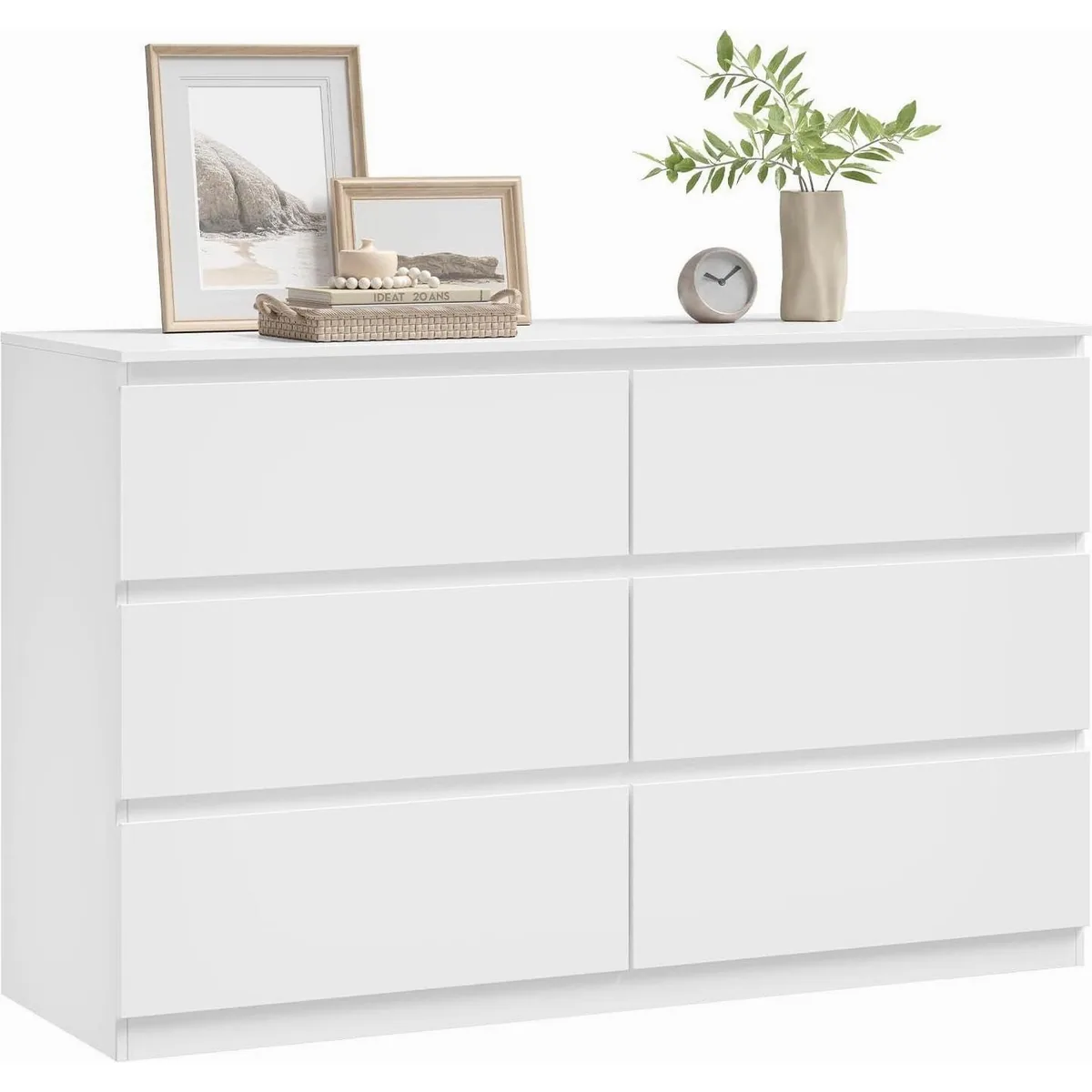 Woltu Kommode mit 6 Schubladen, geräumig und modern — 120 x 40 x 75 cm, weiß