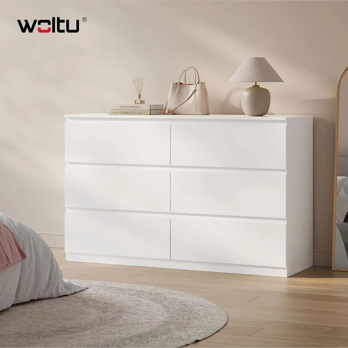 Woltu Kommode mit 6 Schubladen, geräumig und modern — 120 x 40 x 75 cm, weiß 2