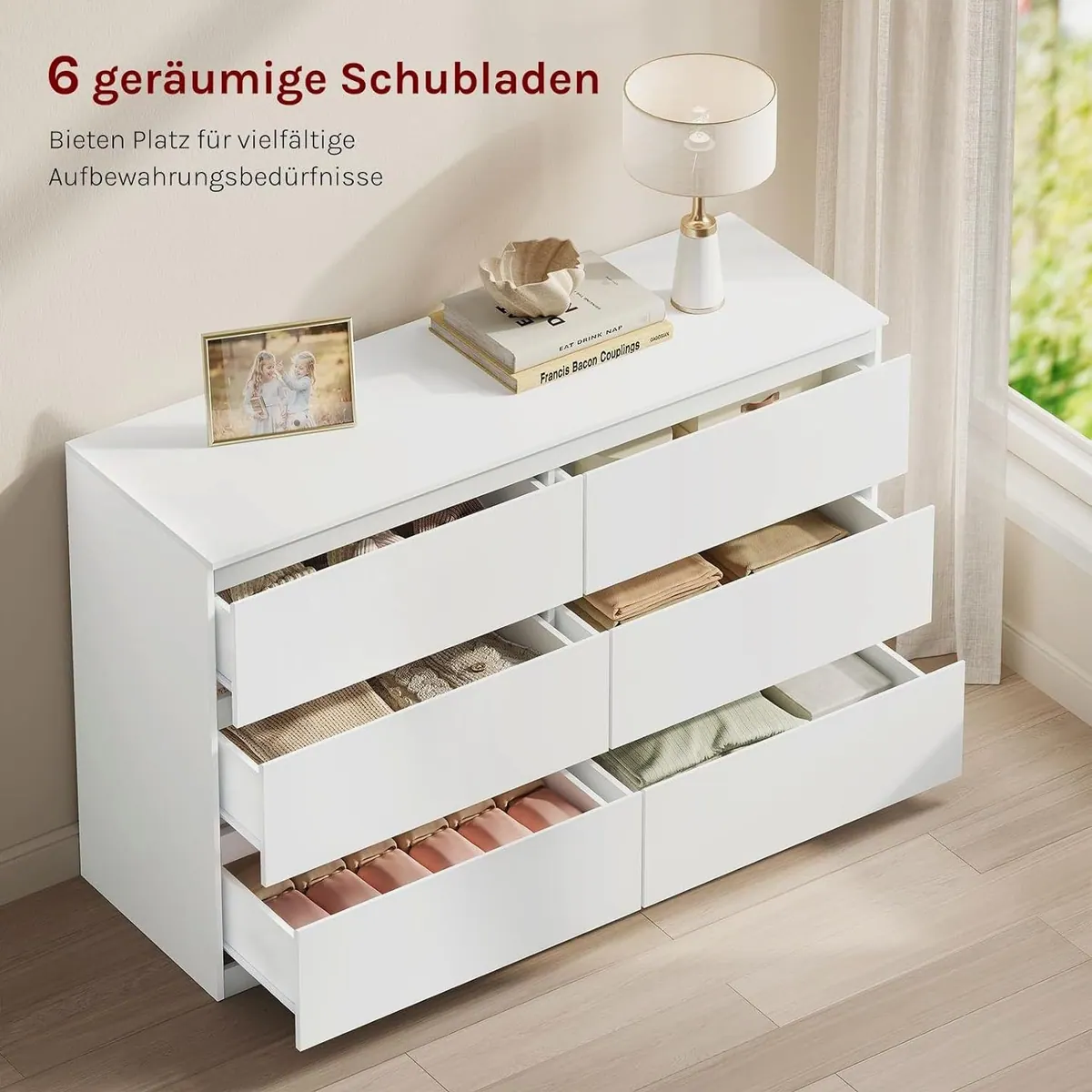 Woltu Kommode mit 6 Schubladen, geräumig und modern — 120 x 40 x 75 cm, weiß 3