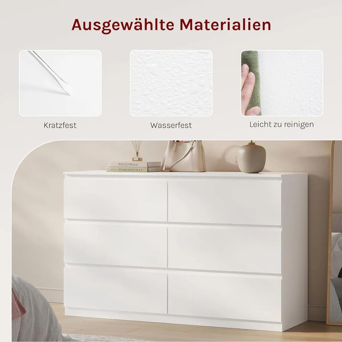 Woltu Kommode mit 6 Schubladen, geräumig und modern — 120 x 40 x 75 cm, weiß 4