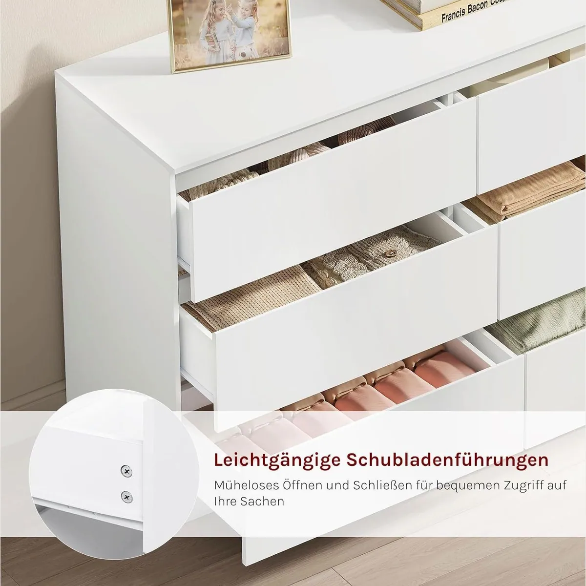 Woltu Kommode mit 6 Schubladen, geräumig und modern — 120 x 40 x 75 cm, weiß 5
