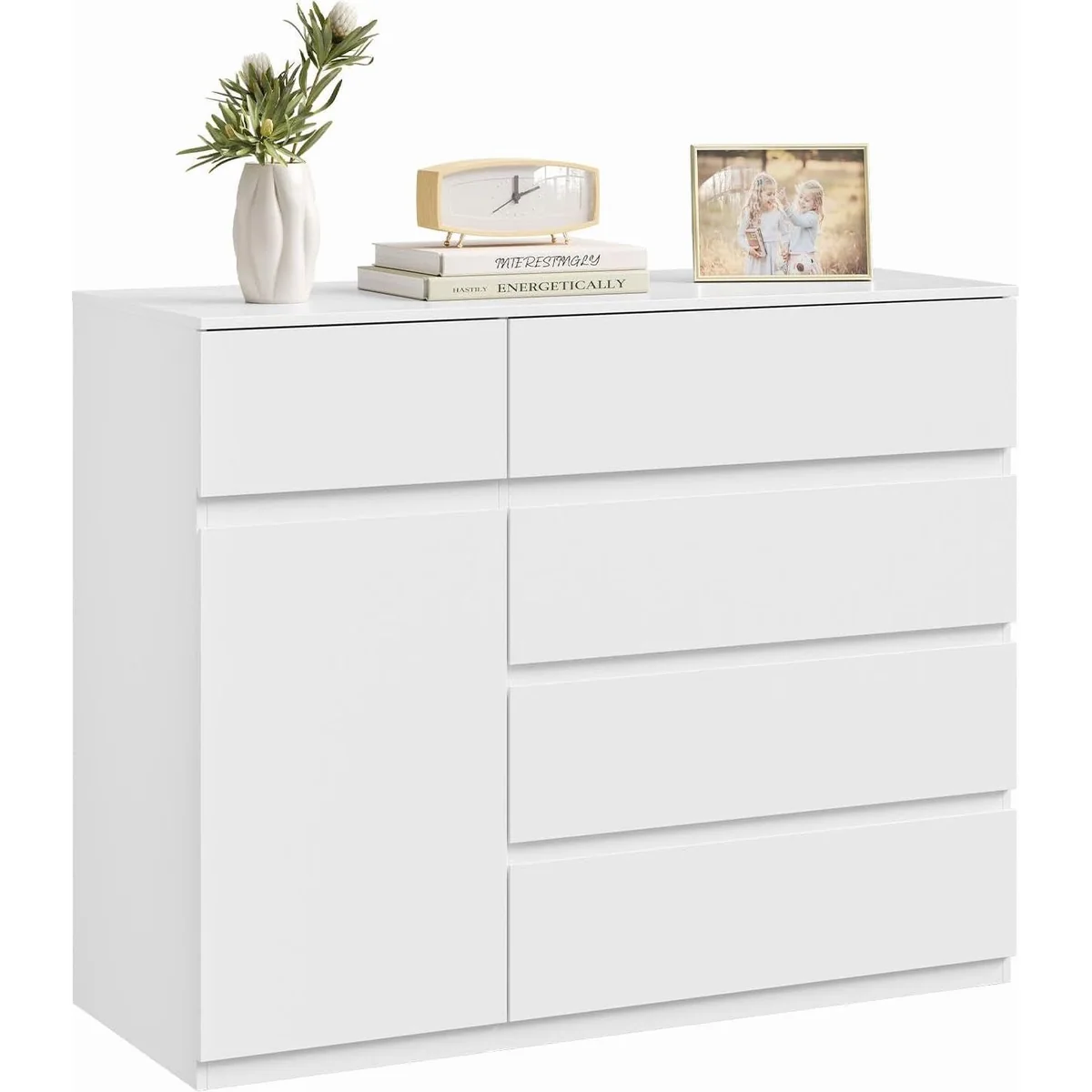 Woltu Kommode, 5 Schubladen + 1 Schrank, modernes Design