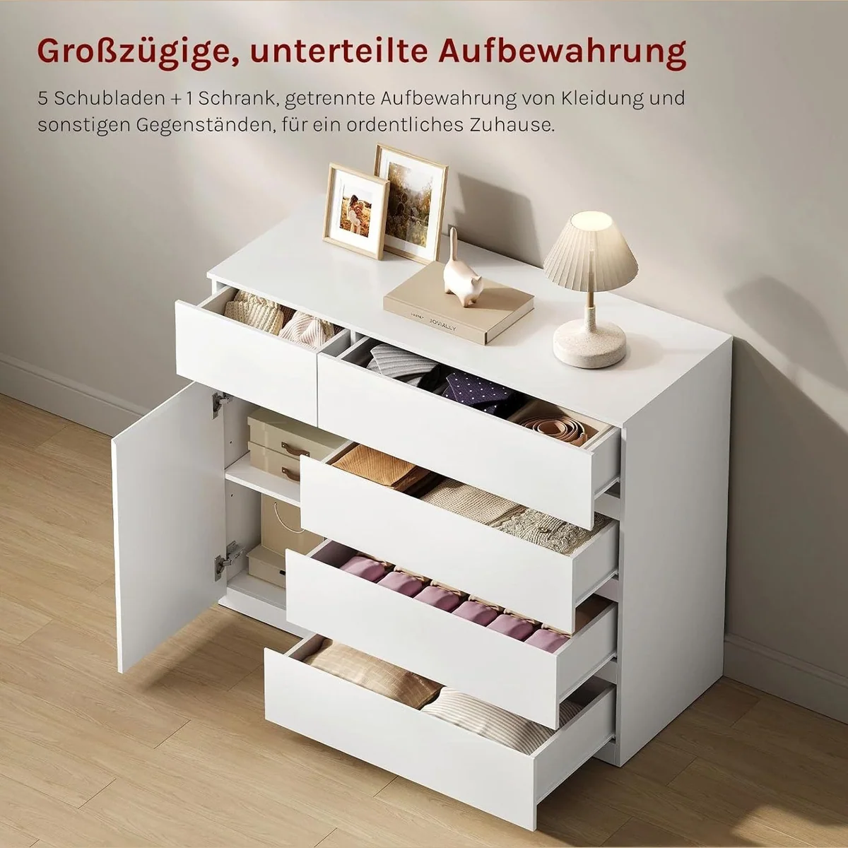 Woltu Kommode, 5 Schubladen + 1 Schrank, modernes Design 3