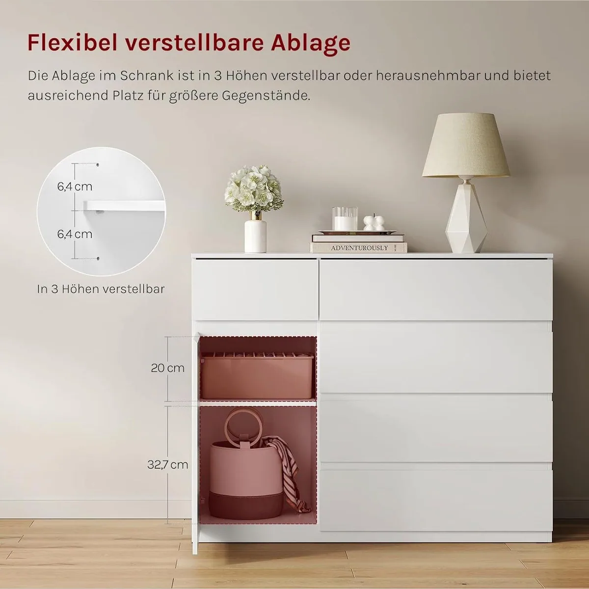 Woltu Kommode, 5 Schubladen + 1 Schrank, modernes Design 4