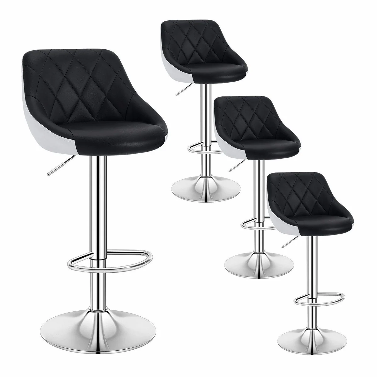 Woltu Barhocker 4er Set, Höhenverstellbar, Drehbar, verchromter Stahl