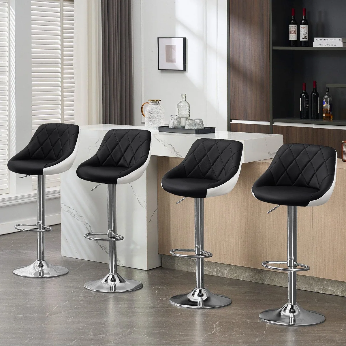 Woltu Barhocker 4er Set, Höhenverstellbar, Drehbar, verchromter Stahl 2