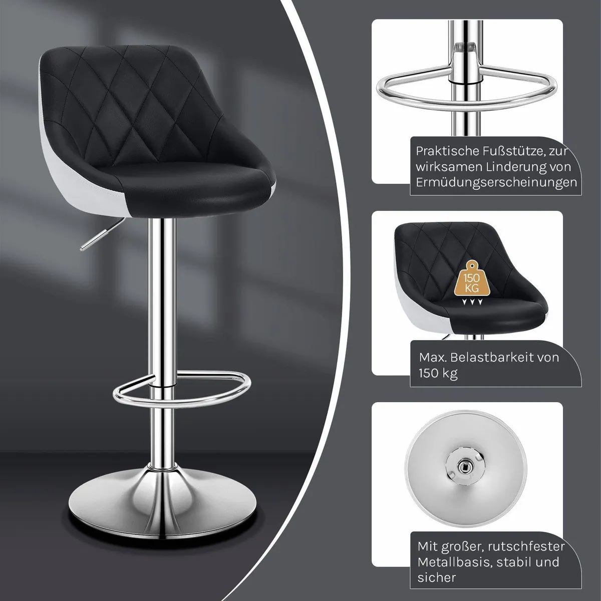 Woltu Barhocker 4er Set, Höhenverstellbar, Drehbar, verchromter Stahl 3