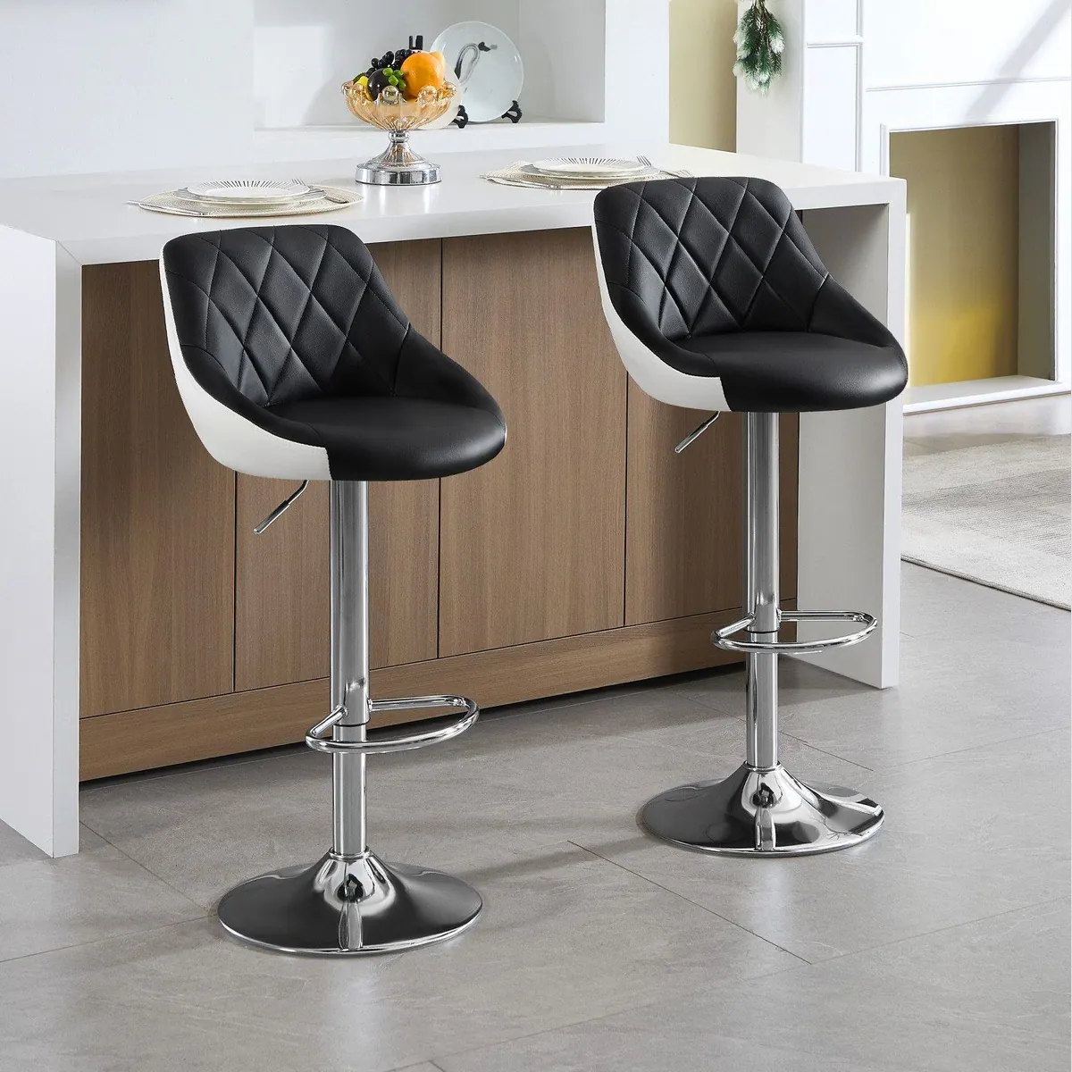 Woltu Barhocker 4er Set, Höhenverstellbar, Drehbar, verchromter Stahl 5