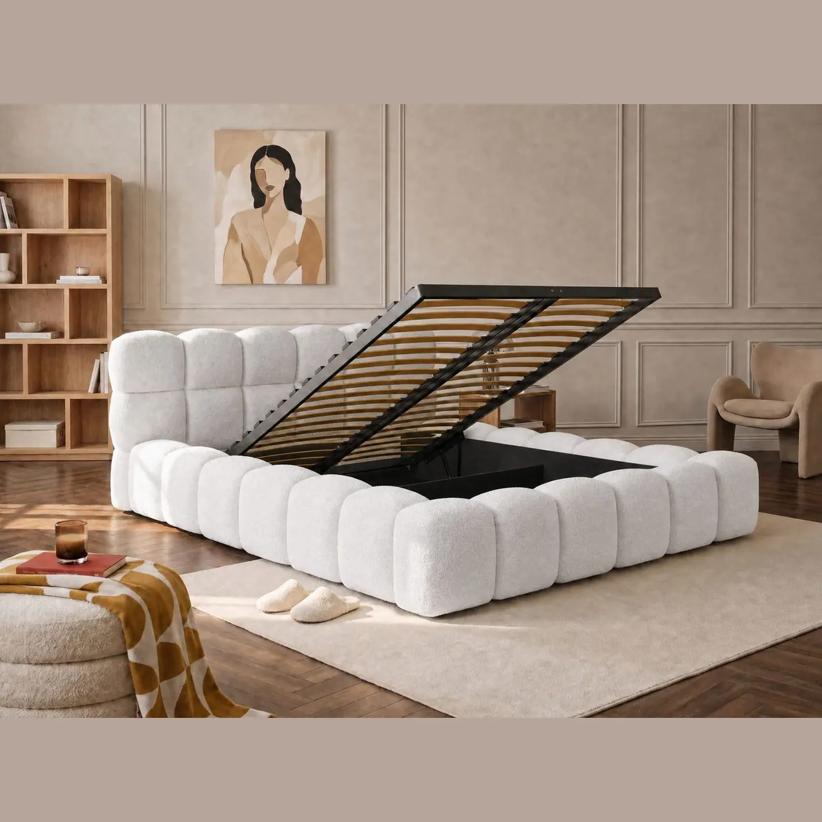 wonello Polsterbett Mira, eleganter Boucle-Stoff, Stauraum & einfacher Aufbau 2