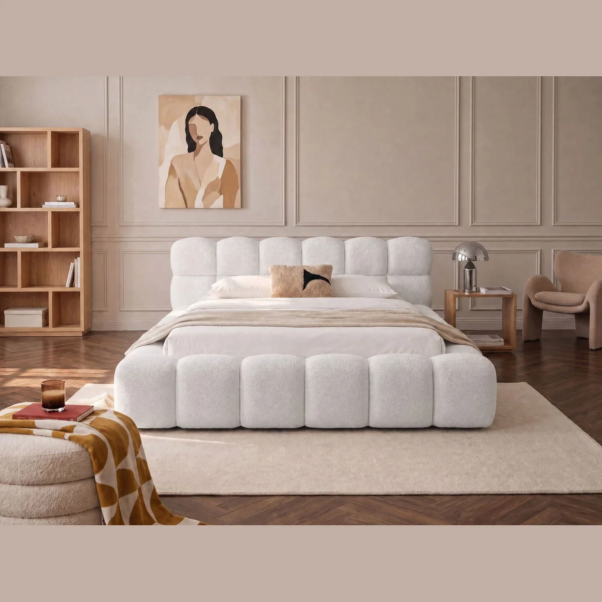 wonello Polsterbett Mira, eleganter Boucle-Stoff, Stauraum & einfacher Aufbau 3