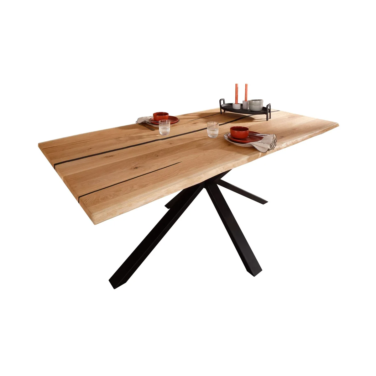 Woodroom Esstisch Gotha, Wildeiche massiv geölt, Kunstharz-Design