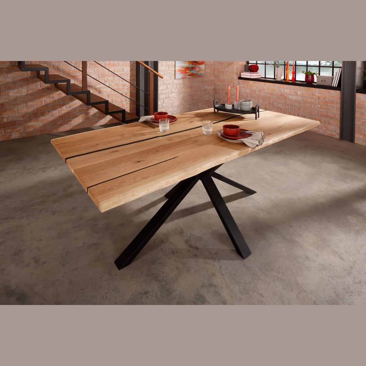 Woodroom Esstisch Gotha, Wildeiche massiv geölt, Kunstharz-Design 2