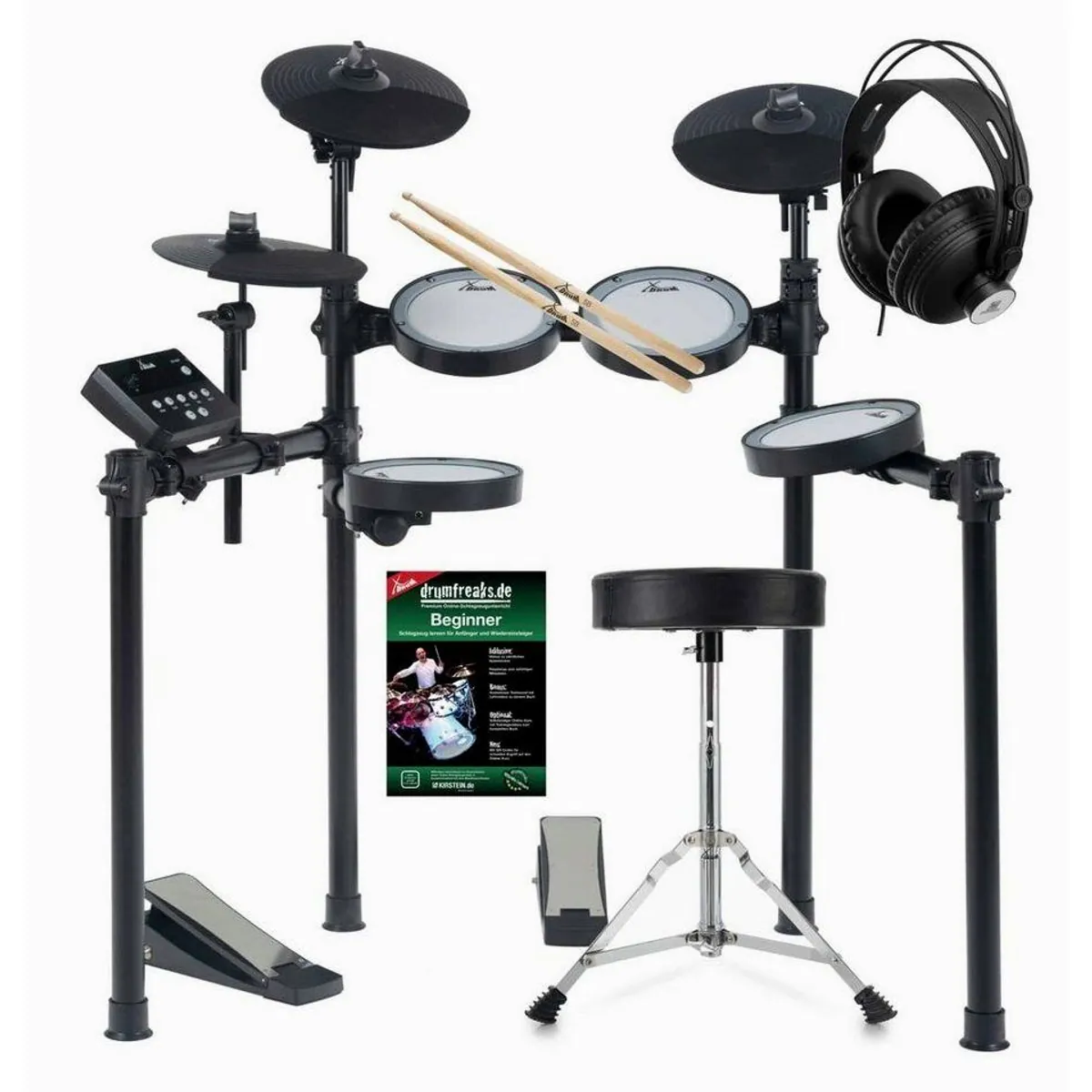 XDrum DD-460C E-Drum Kit, 7 anschlagsdynamische Pads, Mesh Heads, inkl. Hocker & Sticks