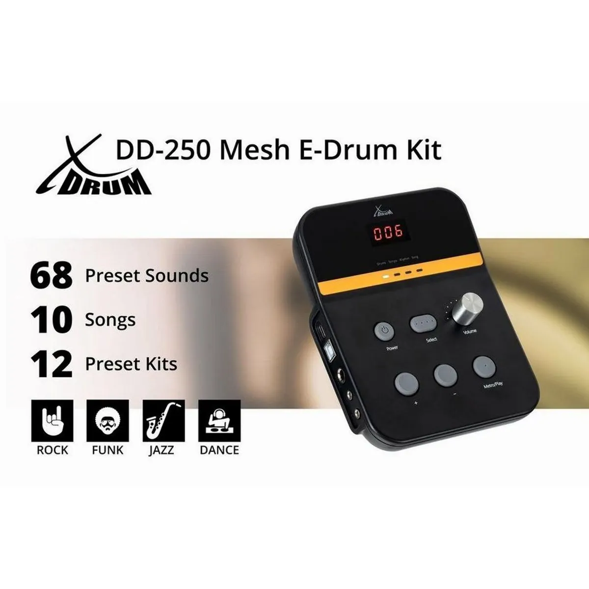 XDrum DD-250 E-Drum Kit, platzsparend, mit 4 Mesh Pads & 12 Kits 2