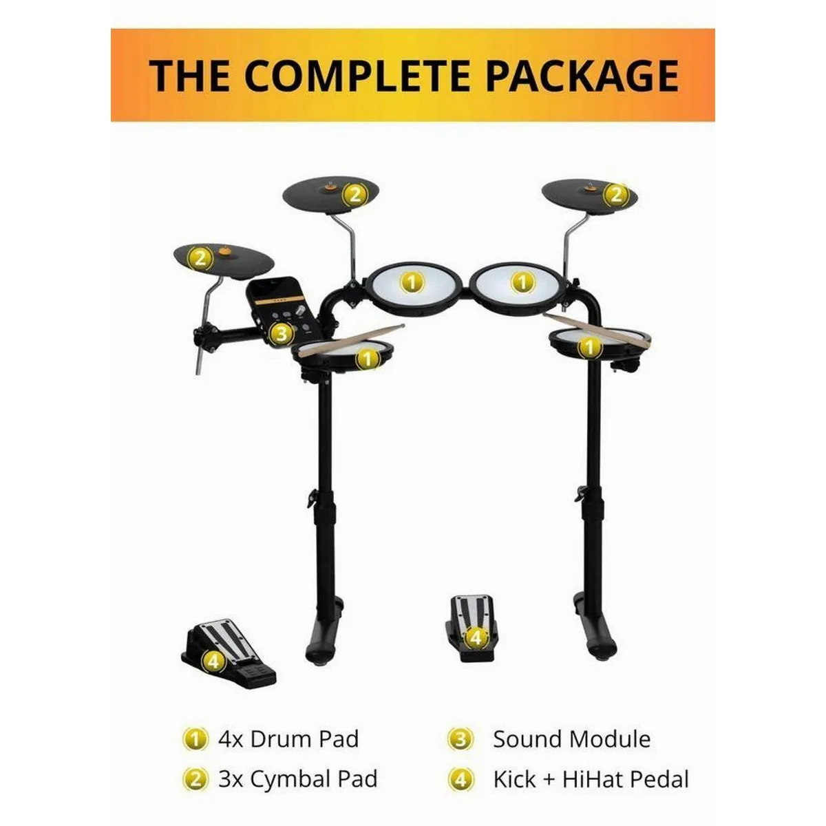 XDrum DD-250 E-Drum Kit, platzsparend, mit 4 Mesh Pads & 12 Kits 3