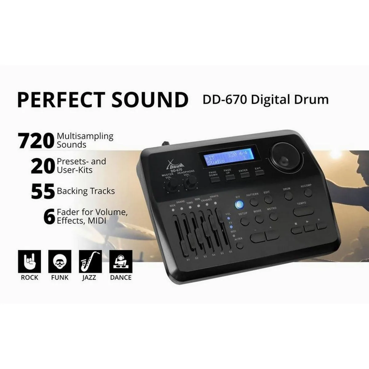 XDrum DD-670 PLUS Mesh E-Drum Kit, 10-teilig, echte Holzkessel, 720 Sounds 2