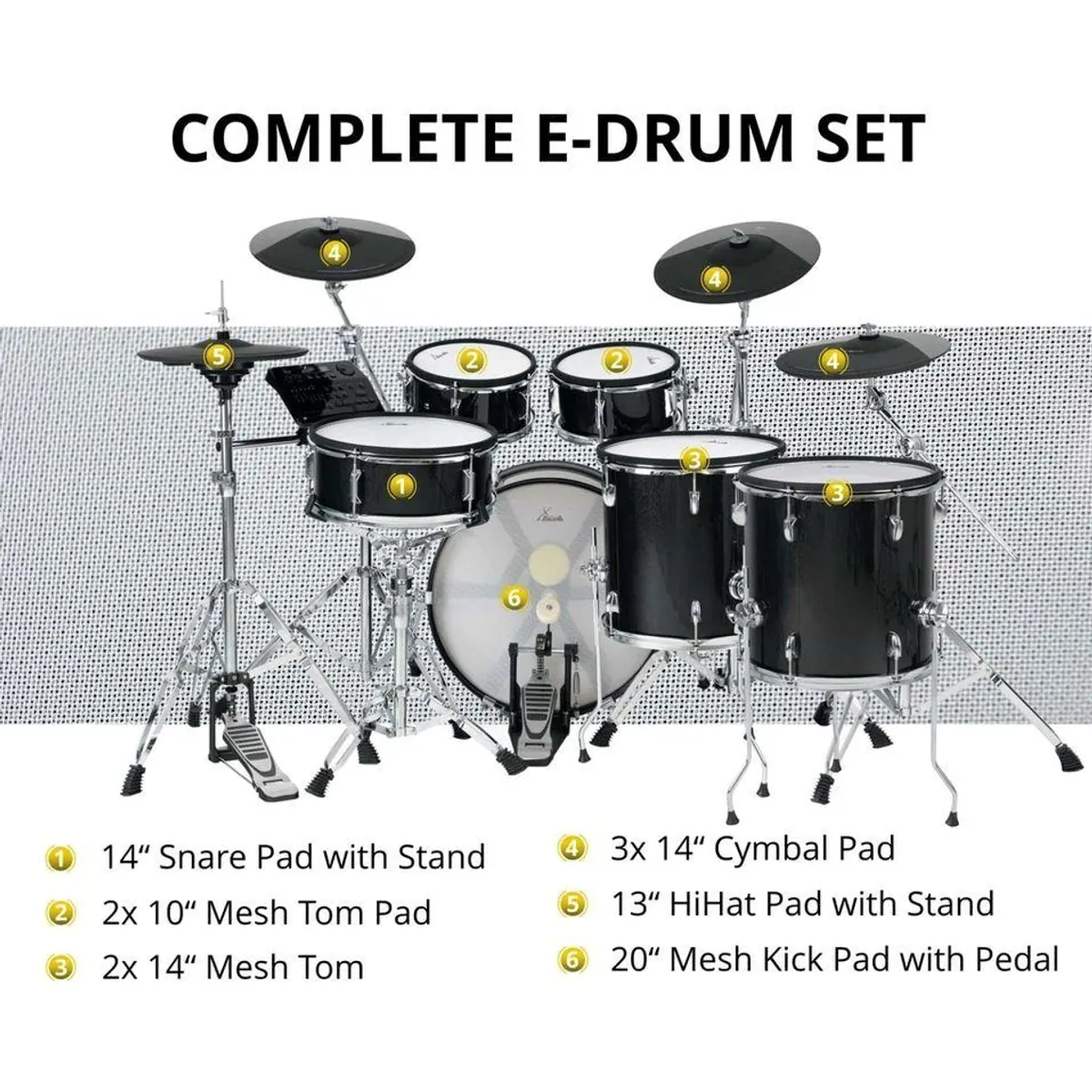 XDrum DD-670 PLUS Mesh E-Drum Kit, 10-teilig, echte Holzkessel, 720 Sounds 5