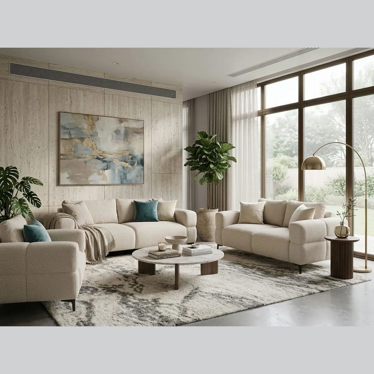 Xlmoebel modernes Wohn-Set, 3-Sitzer, 2-Sitzer und Sessel, beige — elegantes Design, hoher Komfort, einfache Montage