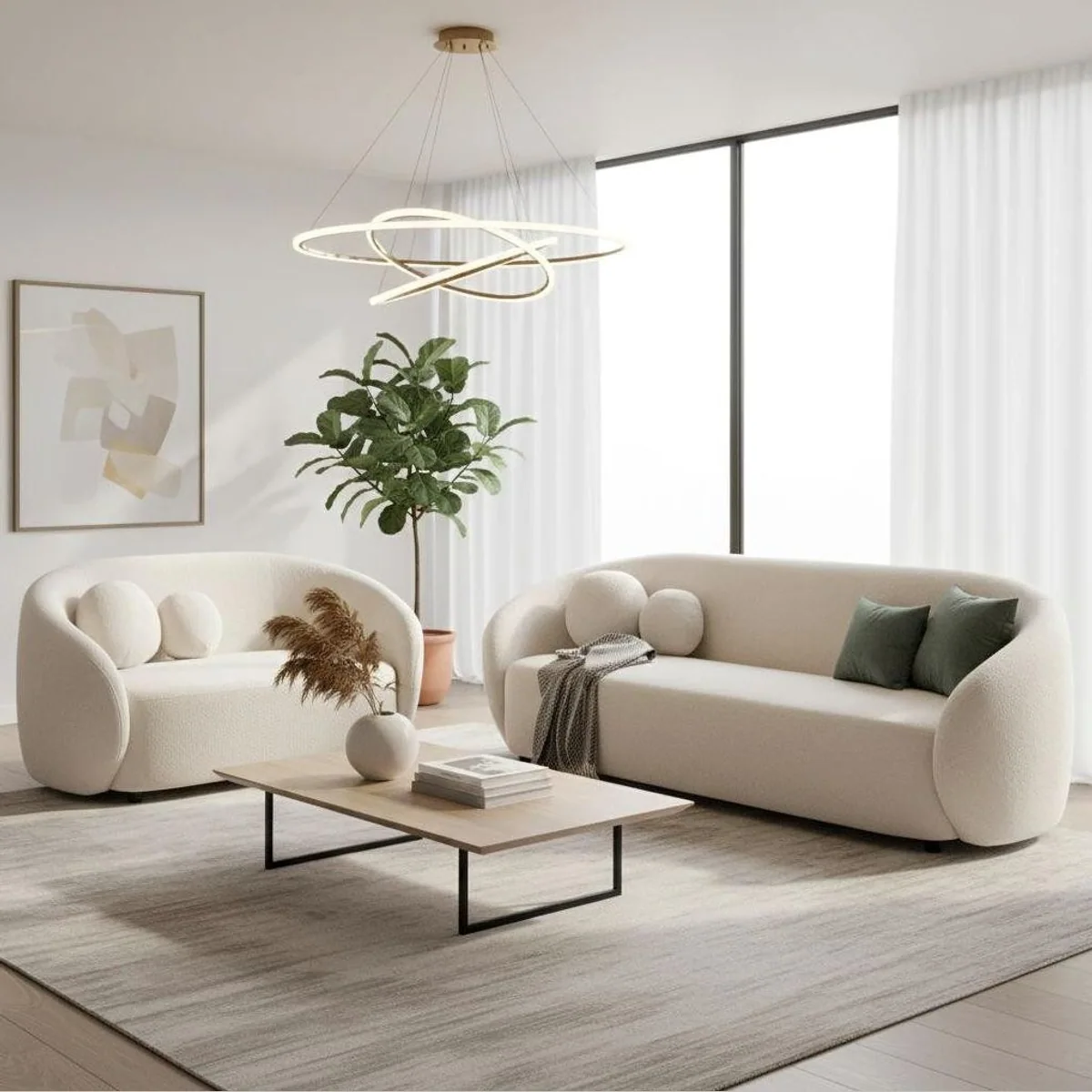 Xlmoebel modernes Wohnzimmer-Set, 3+2-Sitzer-Sofas und Sessel, beige, Made in Europa