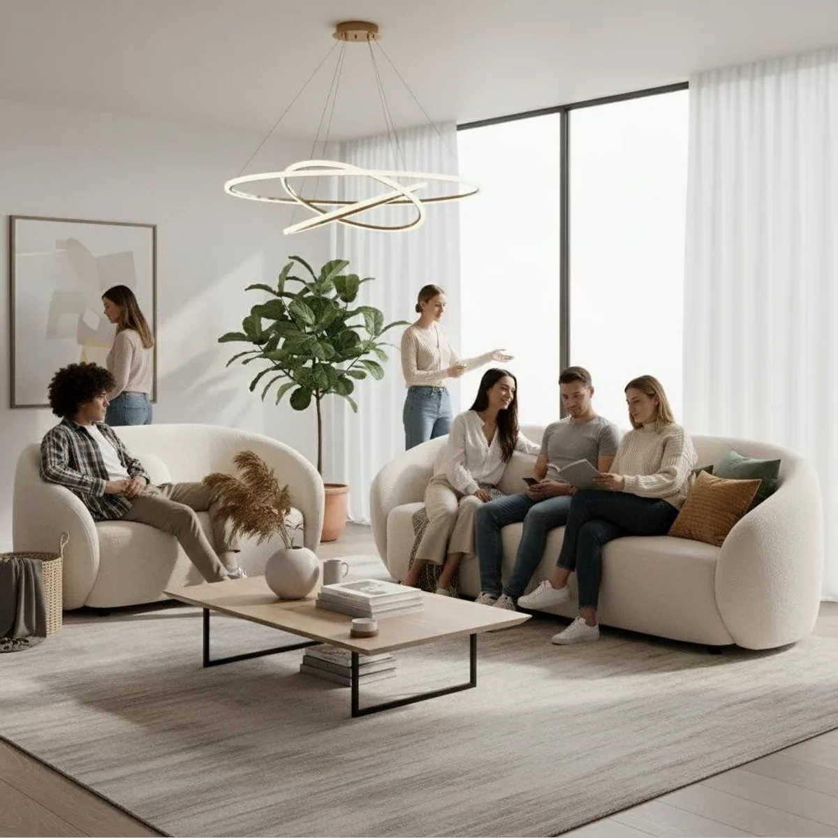 Xlmoebel modernes Wohnzimmer-Set, 3+2-Sitzer-Sofas und Sessel, beige, Made in Europa 2