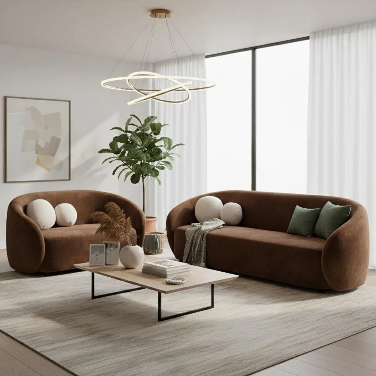 Xlmoebel modernes Wohnzimmer-Set, 3+2-Sitzer-Sofas und Sessel, beige, Made in Europa 5