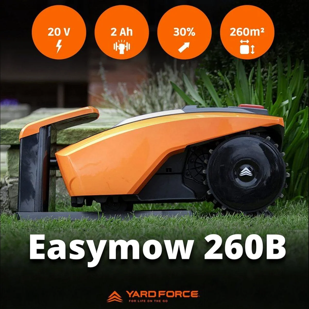 Yardforce EasyMow 260B Rasenmähroboter, 260 m² Flächenleistung, präzise Navigation, kraftvoller Akku 3
