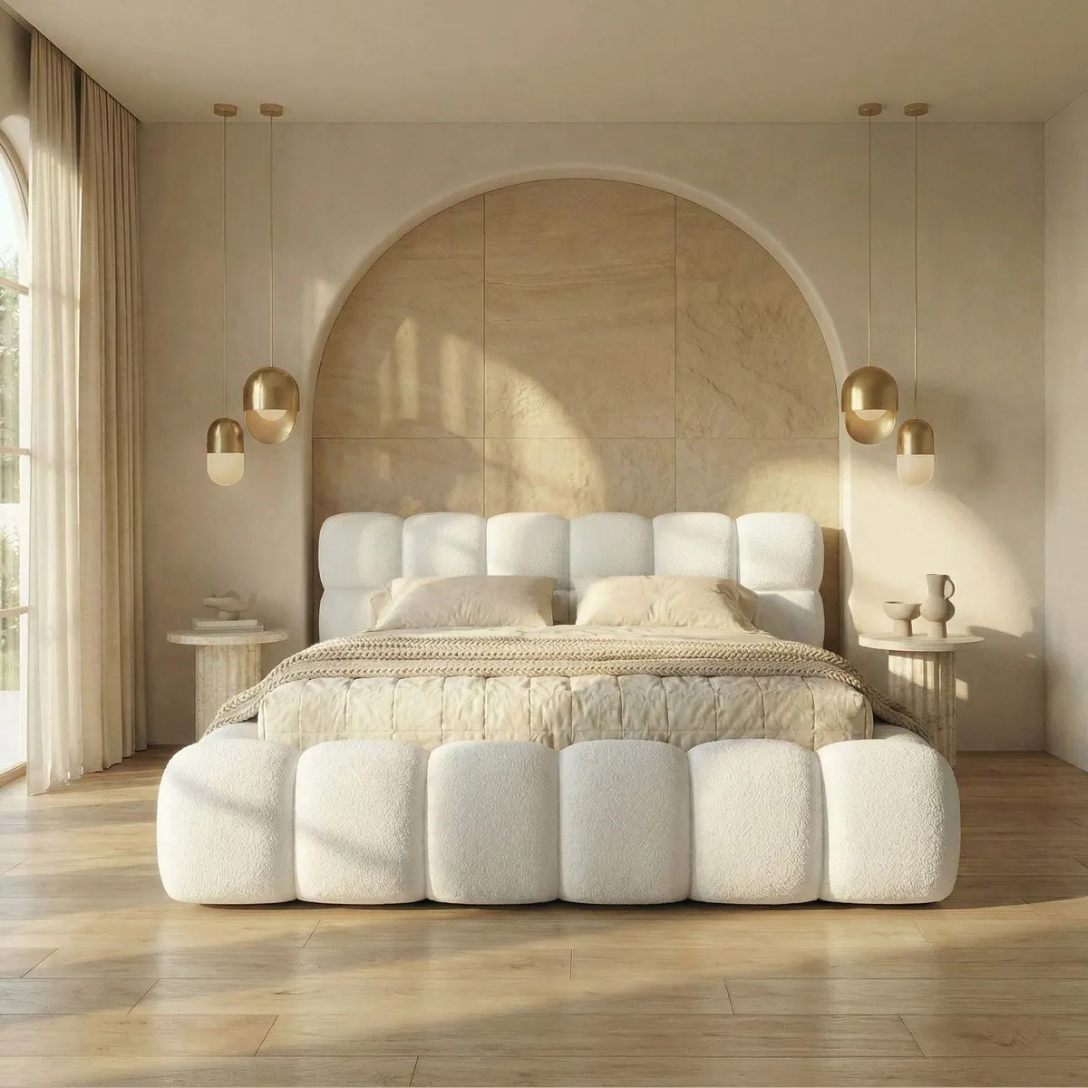 yourhouse24 Polsterbett BOSTON Slim, elegantes Bouclé, cleverer Stauraum, komfortables Kopfteil 2