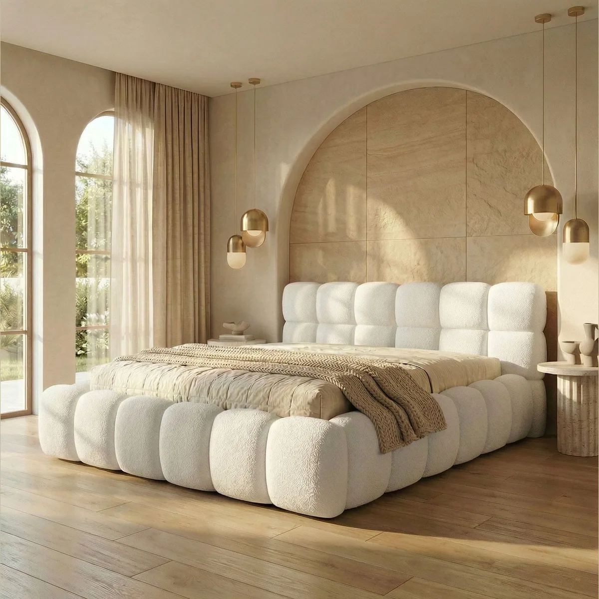 yourhouse24 Polsterbett BOSTON Slim, elegantes Bouclé, cleverer Stauraum, komfortables Kopfteil 4