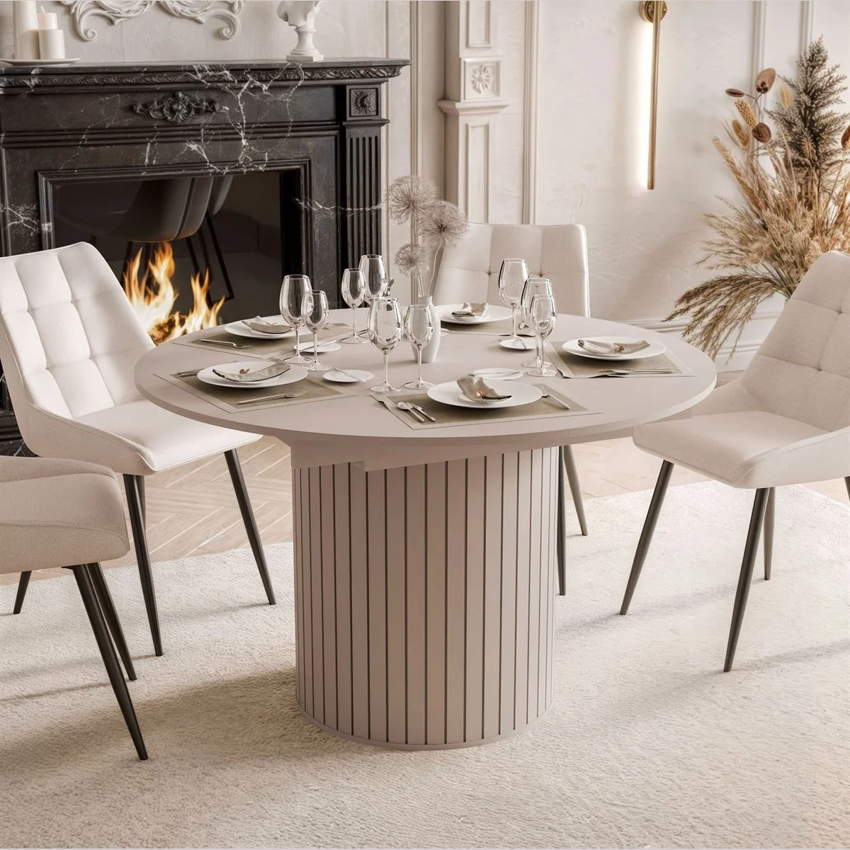 yourhouse24 Esstisch LINNEA, Ausziehbar Ø120-160cm, Elegantes Design in Kaschmir & Schwarz 2